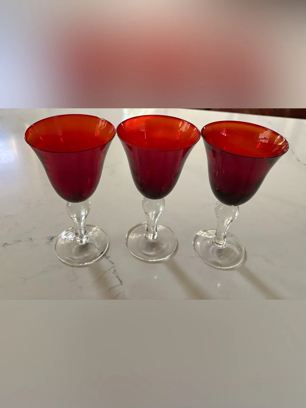 Red Stemmed Wine Glasses - Set of 3